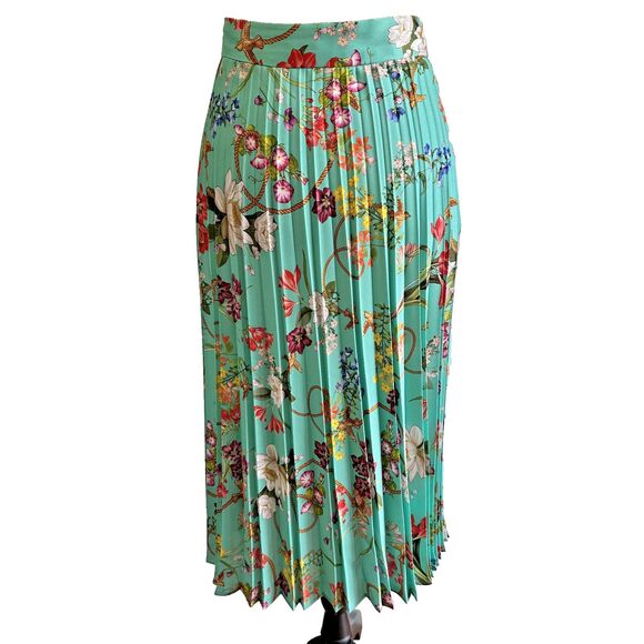 PINKO Women's Green Floral Garden Print Pleated Midi Skirt Size 8/44 - Picture 6 of 11